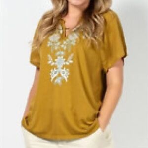 J Jill Embroidery Notch Neck Peasant Top